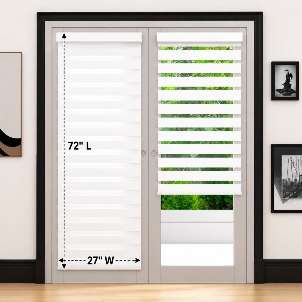 27 x 72" MYshade Roller Shades Zebra Blinds for Windows, Cordless, White B101-R